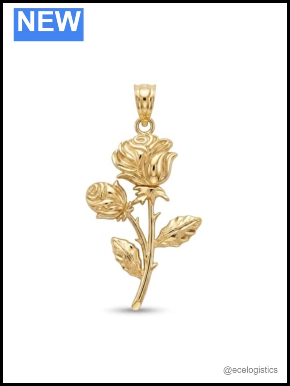 10K Solid Gold Double Rose Pendant Charm Necklace Bracelet Gift